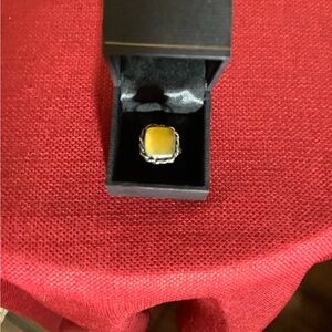Yellow Square Gemstone Ring in Sterling Silver Setting - Women's Jewelry